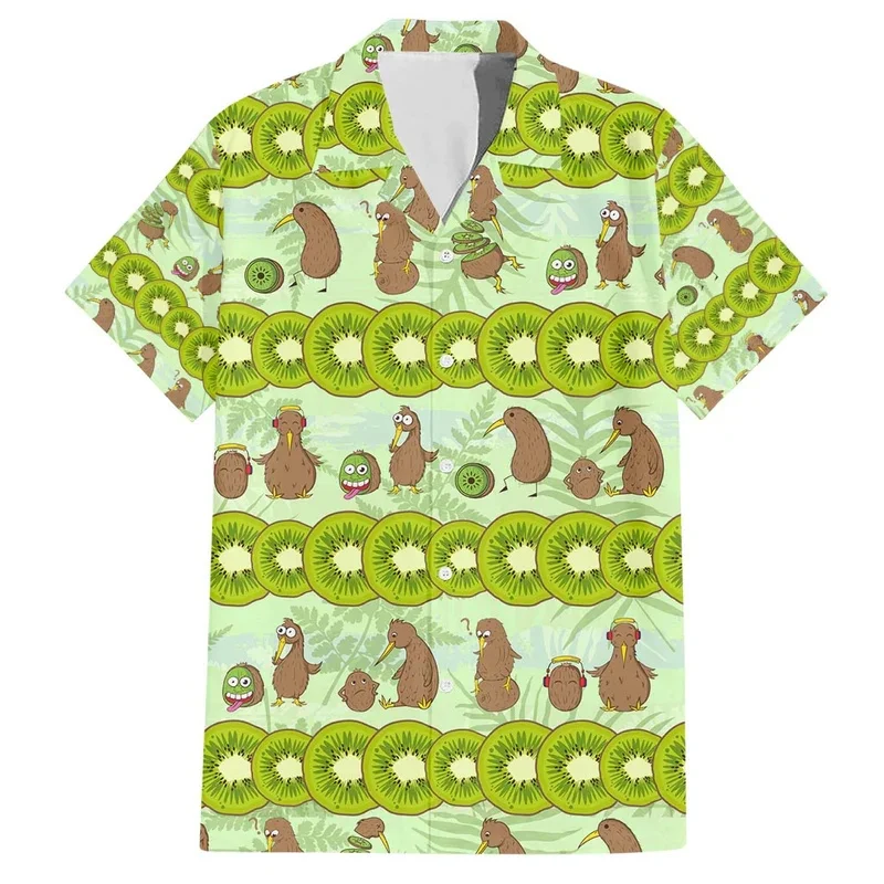 Blus kasual motif kartun avokados, kaus grafis Hawaii buah tren mode 3D, kemeja Aloha bermotif tren