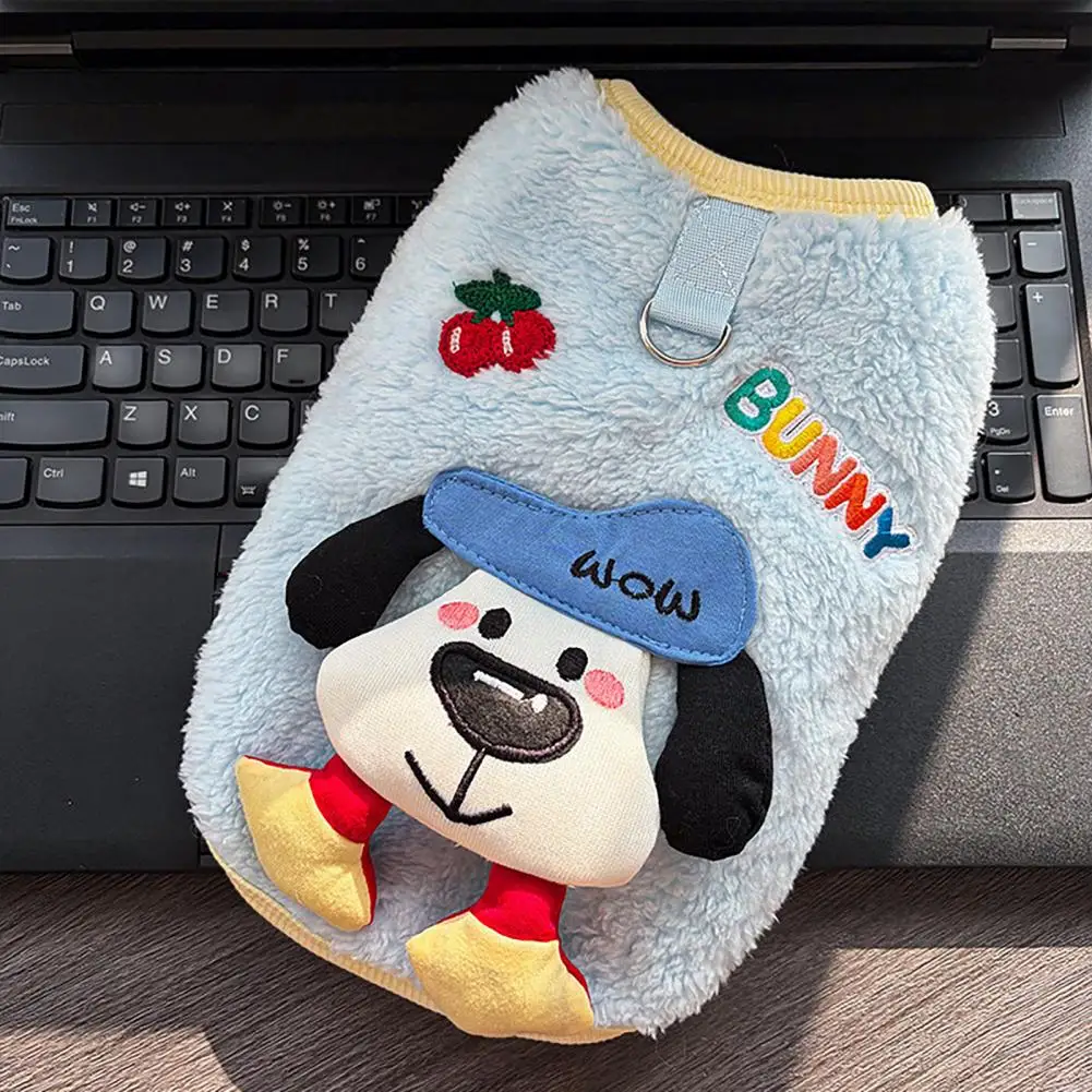 Pet Clothes Plush Cute Pet Outfit Cartoon Puppy Clothes Warm Cozy Dog Pullover Tank Top for Small Dogs Autumn Winter Wear Autumn
