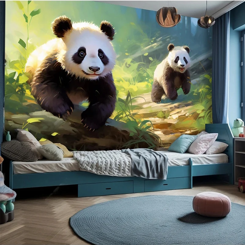 

Kids Bedroom Fresco Custom Any Size Murals Cartoon Children's Room Kindergarten Cute Panda Photo Wallpaper Background Wall Decor