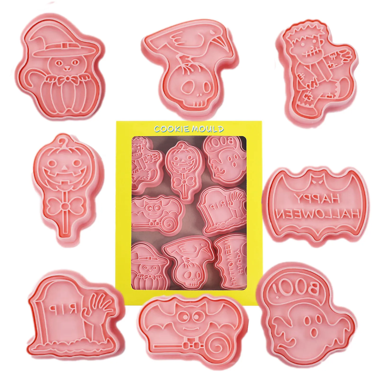 8Pcs/set Halloween Pumpkin Ghost Cookie Cutters 3D Cartoon Pressable Biscuit Stamp Chocolate Mold Cake Decorating Tools