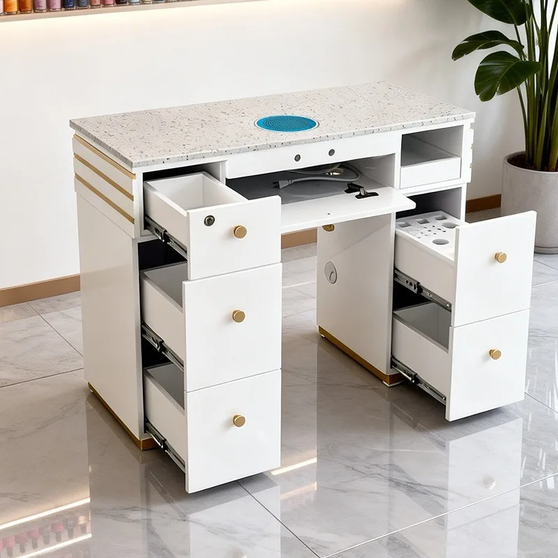 European and American Multifunctional Nail Table with Vacuum Cleaner for Beauty Salons Nail Salon Marble Nail Table