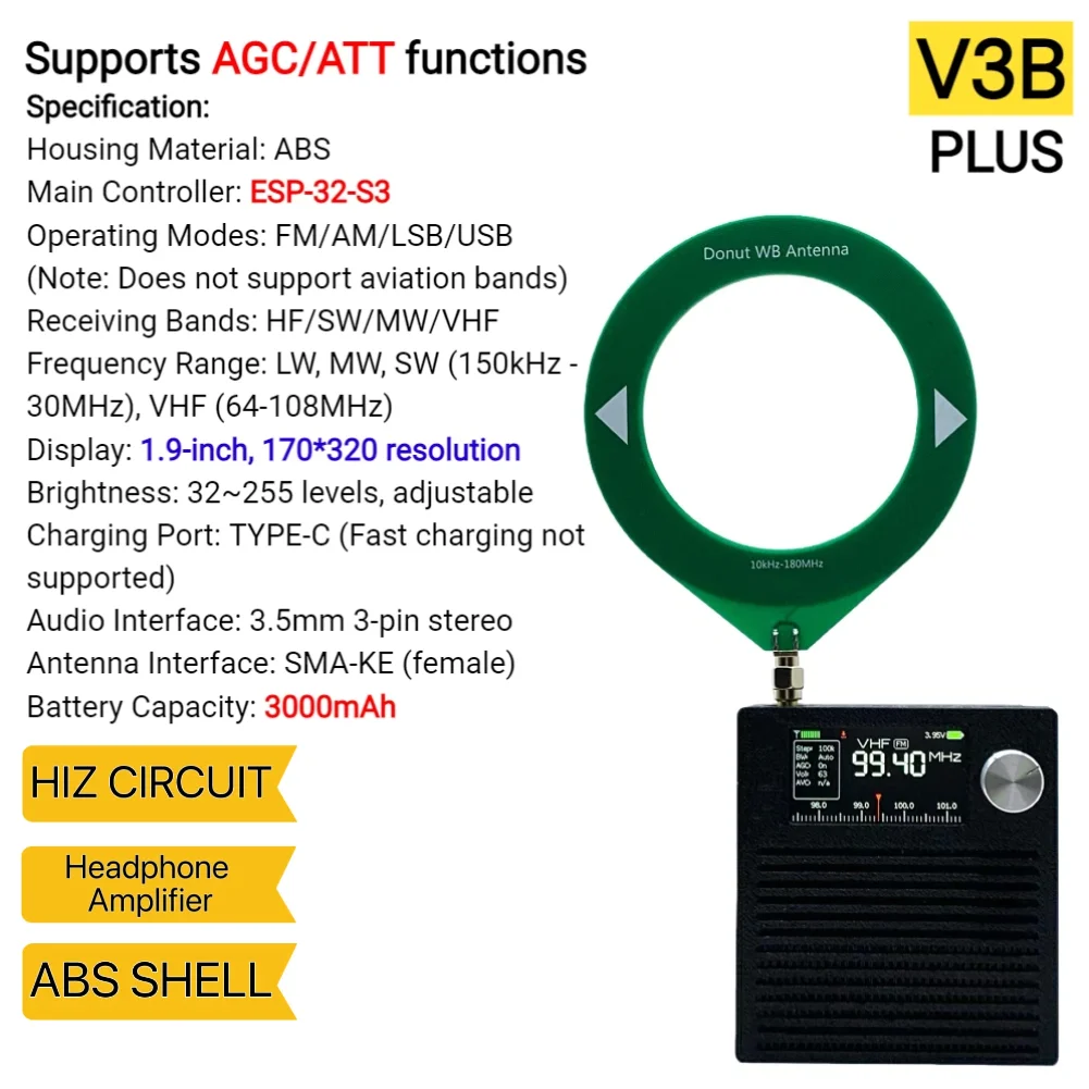 AMNVOLT V4/V3S ATS MINI SI4732 Radio ALL Band DSP Radio FM AM SSB LSB USB-ontvanger, ingebouwd Hi-Z hoofdtelefoonversterkercircuit