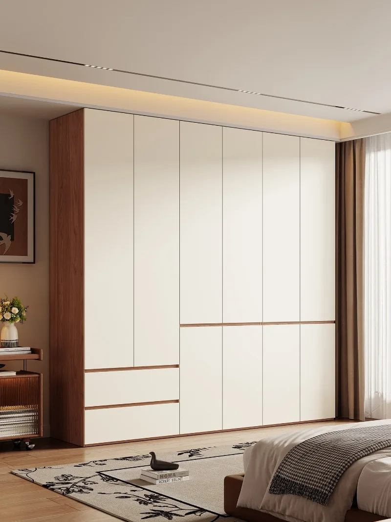 Modern Simple Milk White Six Door Wardrobe Combination Guangdong Foshan Bedroom Furniture Home Segmented Finished 2025 New