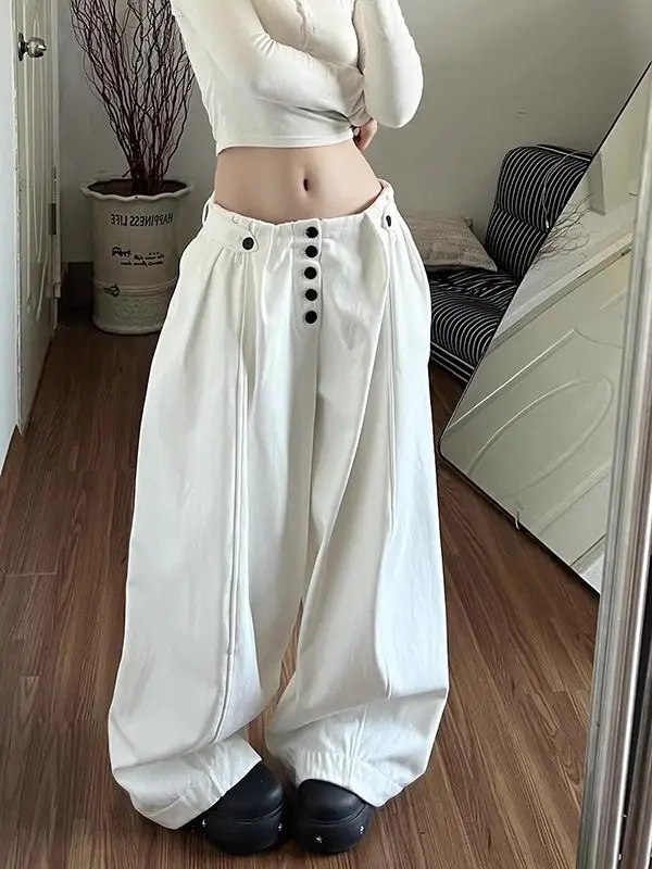White Thick Wide Leg Casual Pants Women's Autumn Winter New Style Super Beautiful Loose Small Size Straight Long Trousers