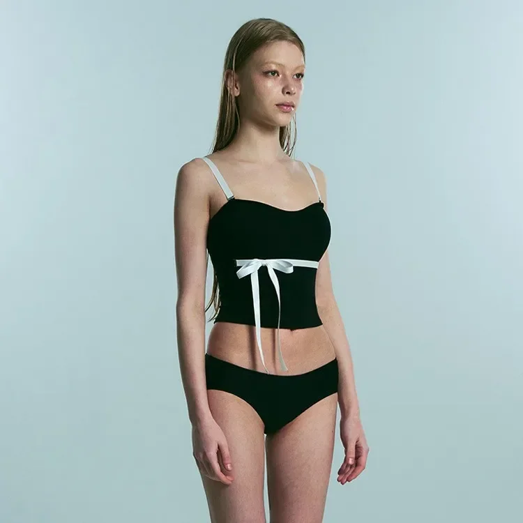 Traje de baño de una pieza con Nudo de mariposa de estilo francés para mujer, conjunto de Bikini Sexy de puro deseo para vacaciones en la playa, conjunto de Bikini de marca AE en Stock