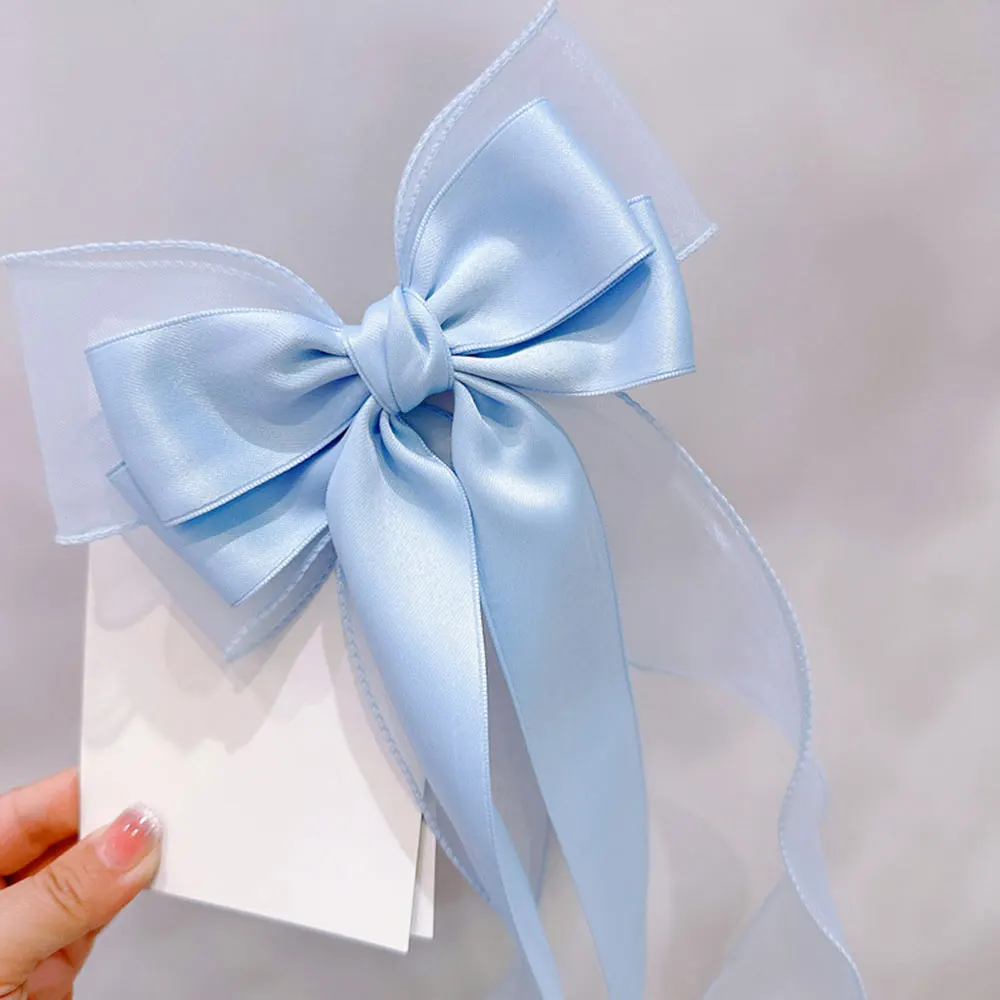 

Cloth Fabric Hair Clip Long Ribbon Bow Hair Clamp DIY Hair Accessory Organza Bowknot Hairpins Elegant Barrettes Ponytail Clip