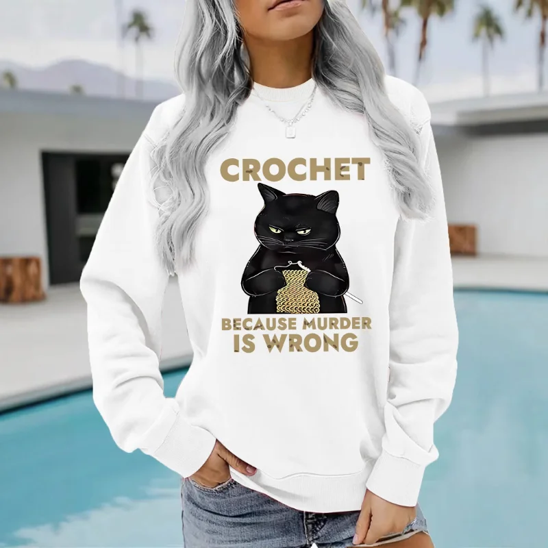 

Осенне-зимний женский повседневный пуловер с длинными рукавами и круглым вырезом с кошачьим принтом и теплая толстовка с капюшоном