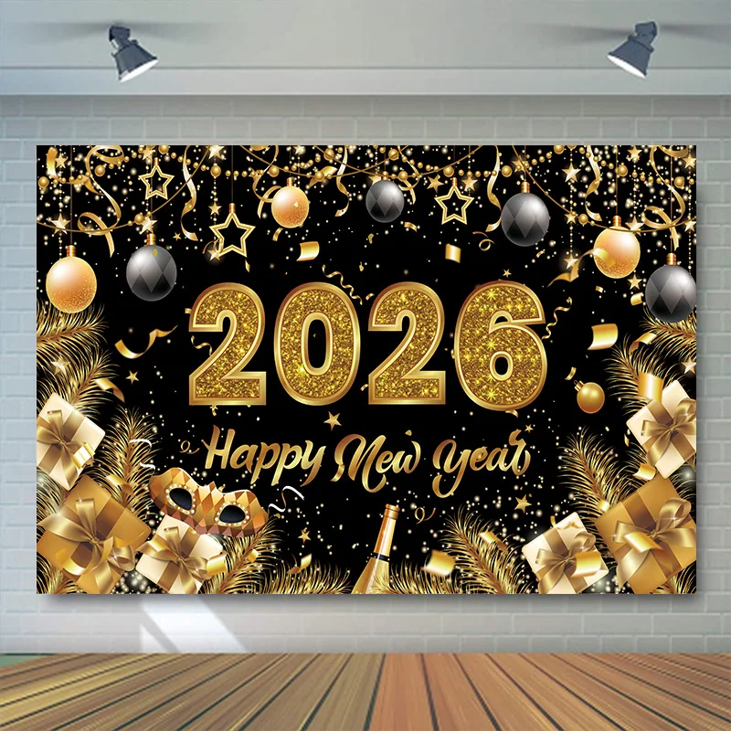 Fondo de fiesta temática de Feliz Año Nuevo 2026, pancarta de Año Nuevo, decoración de fiesta familiar, decoración de fondo de fotografía