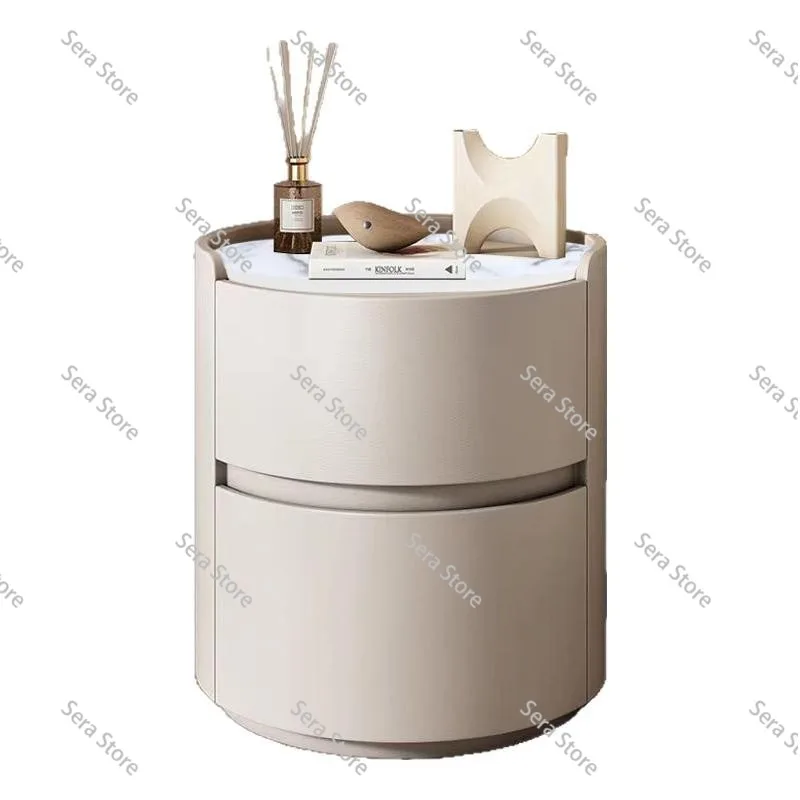 Round bedside table 2025 cream style apartment light luxury high-end