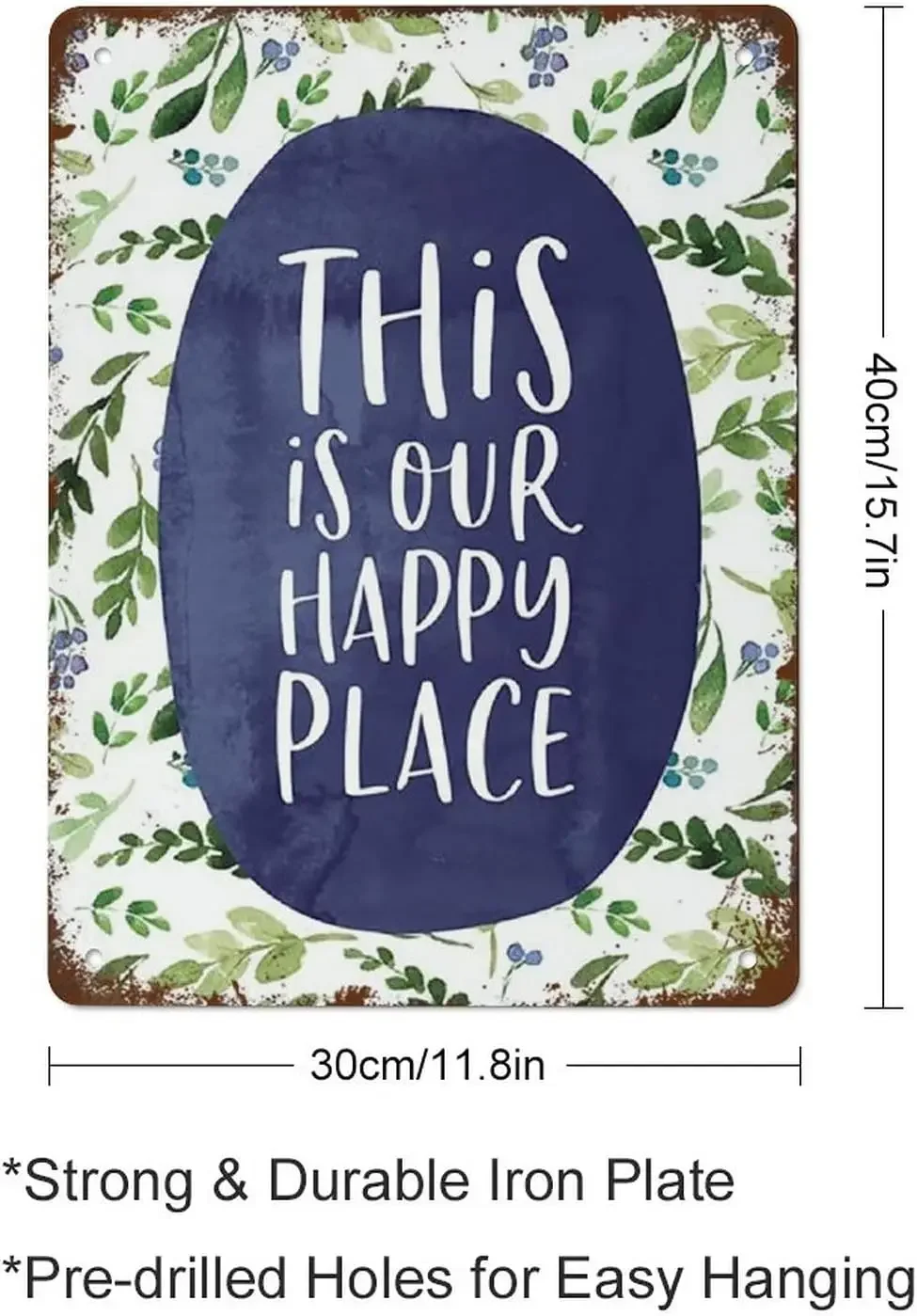 Funny Vintage Tin Metal Sign This is Our Happy Place Watercolor Floral Art Modern Home Decor Housewarming Gift 16x12