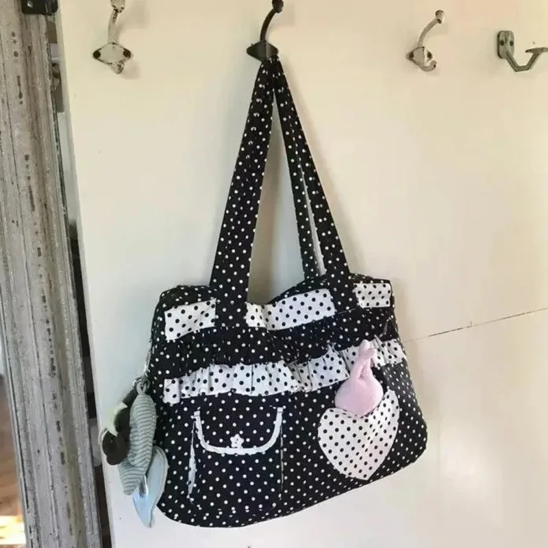 

Contrast Dot Print Shoulder Bag High Capacity Tote Bolsos De Mujer Heart Pocket Sac Femme Bags for Woman Daily Using Bolso