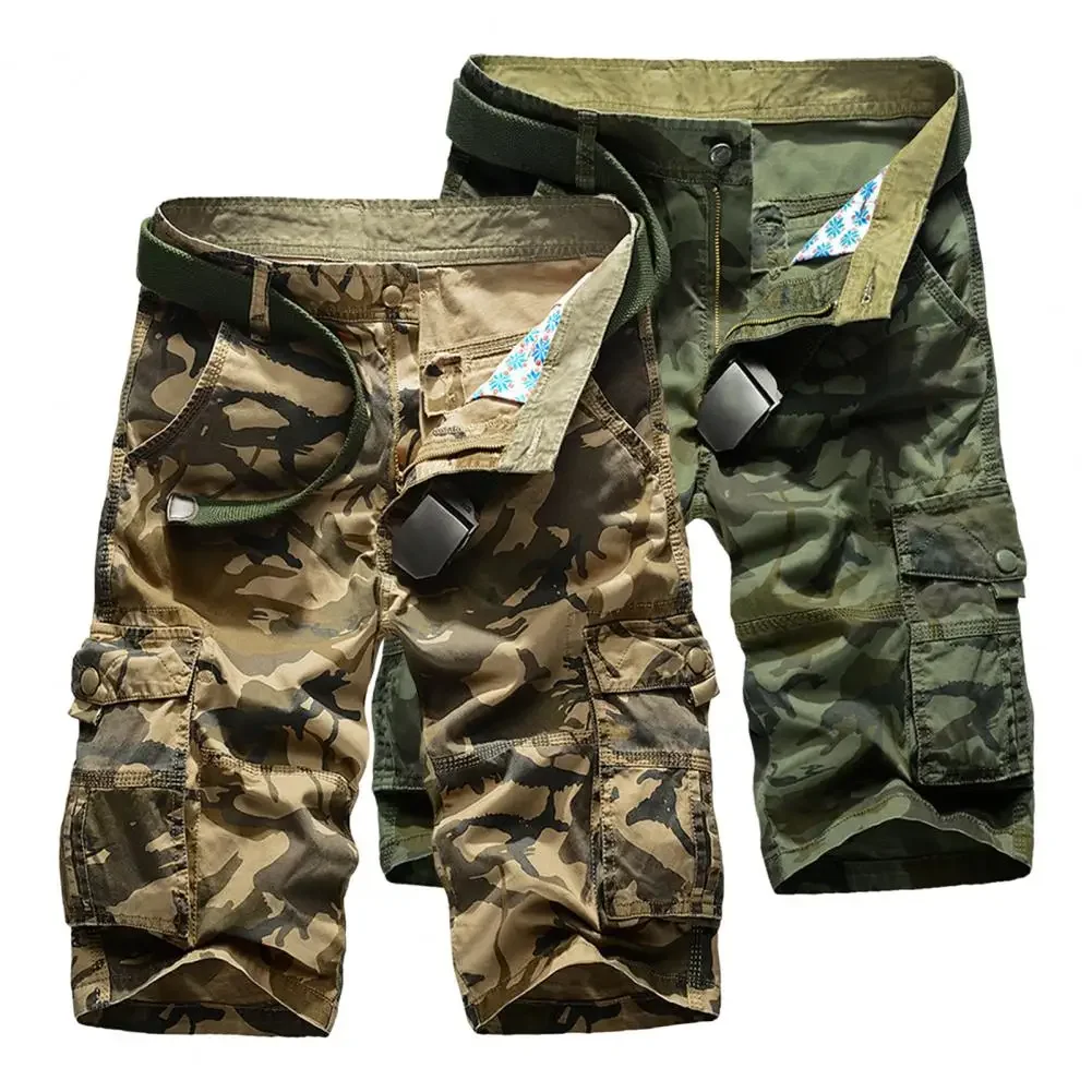 

Мужские шорты-карго, уличные короткие брюки, мужские спортивные шорты с эластичной резинкой на талии и камуфляжным принтом, шорты для охоты и рыбалки, повседневные брюки