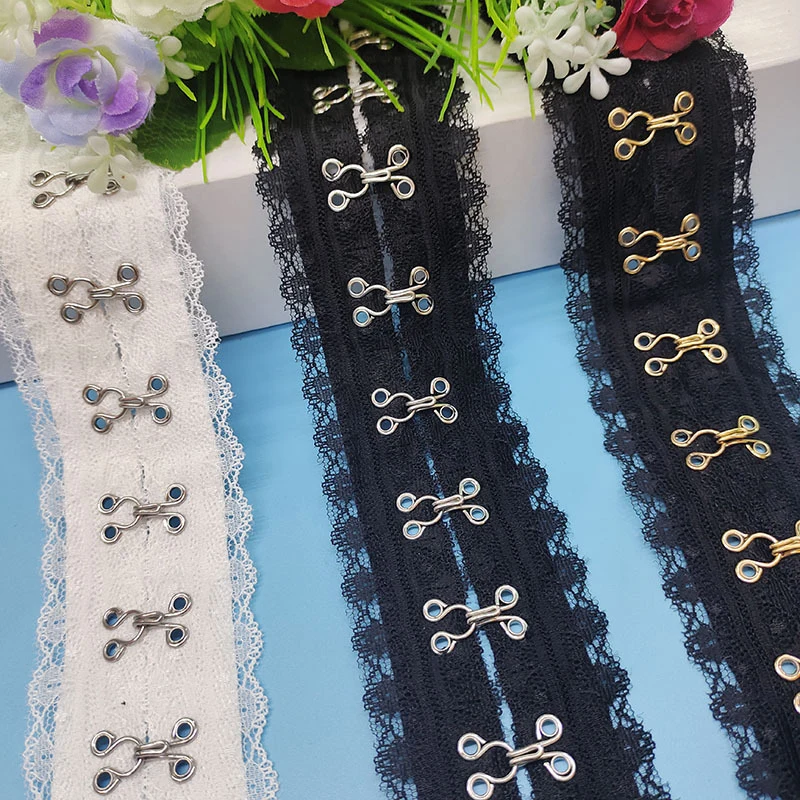 90cm White Lace Trim Ribbon with Metal Hook Eye Tape Sewing Fabric Edge for Corset Dress DIY Garment Decoration Craft