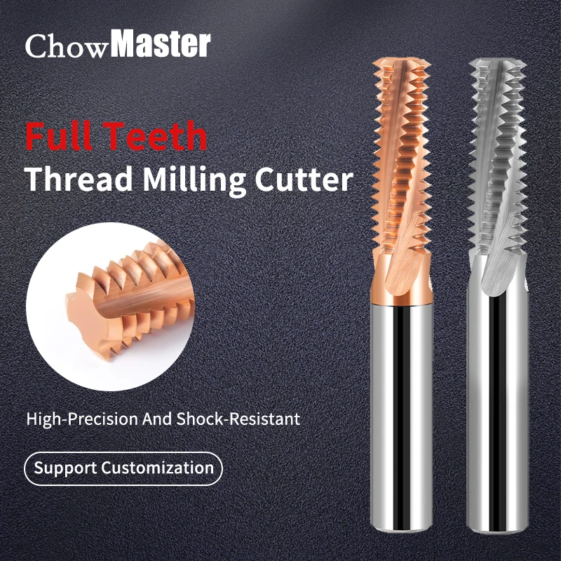 Chowmaster 1PCS Taps Tool Full Teeth Carbide Thread Milling Cutter Wood Right Hand Screw for Metal M3 M4 M5 M6 M8 M10 M12-M24