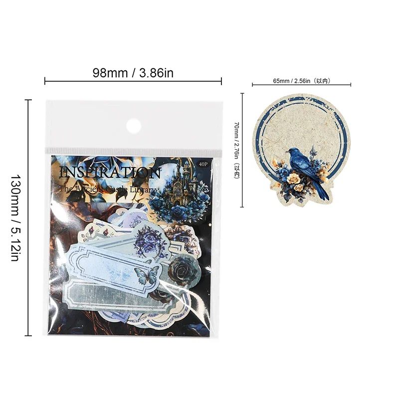 40Sheets Stickers Castles Library Retro Base Decorative Materials Notes Paper Stickers Collage Handbooks Stationery Scrapbook