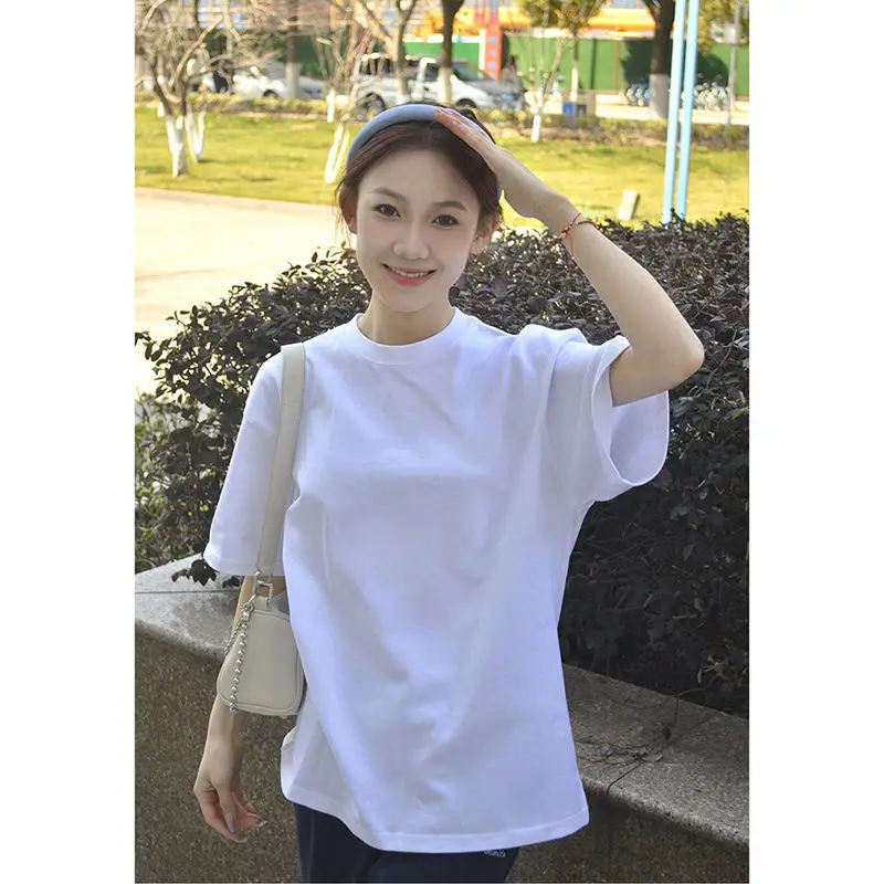 

Short Sleeved T-shirt for Women with Pure White Lining and Pure Cotton Bottom New Summer Outerwear Top Student White T-shirt