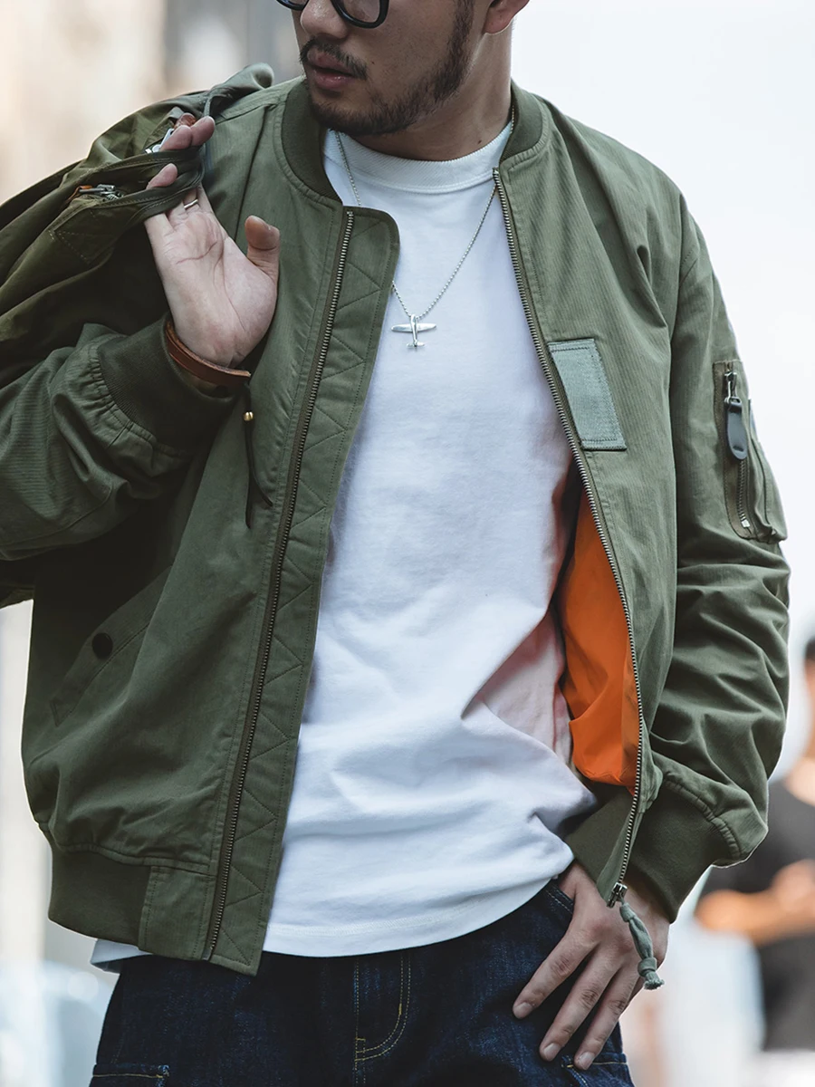 

Maden Pilot Jaet Men's Casual Air Force Workwear MA Baseball Coat Spring Autumn Cotton Long Sve Zipper round Ne ket