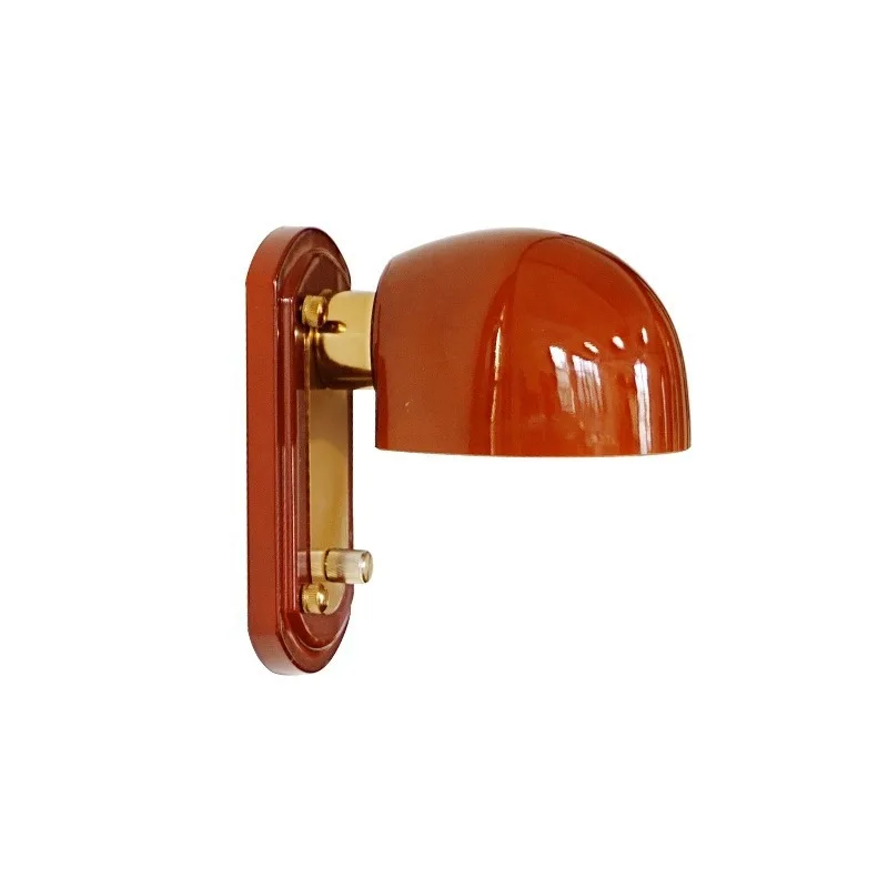 โคมไฟติดผนังเหล็กดัดสีแดงแบบอเมริกัน หลอดไฟ LED ขั้ว E27 โคมแก้ว สำหรับห้องนั่งเล่น ห้องนอน ร้านอาหาร ทางเดิน สไตล์เรโทร