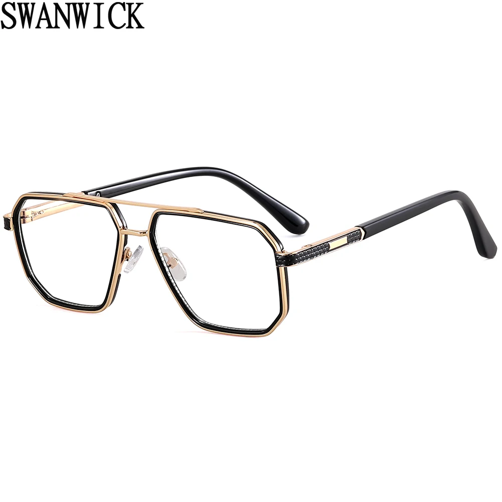 

Очки Swanwick TR90 мужские с большой оправой, аксессуар с защитой от синего света, модные квадратные, металлические, с прозрачными линзами, с леопардовым принтом