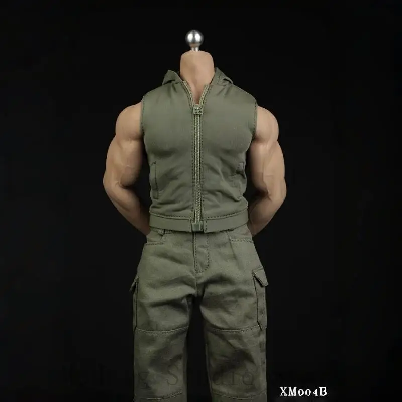 XM004 1/6 Men Soldier Vest Hooded Sweater Shirt Military Combat Tops Pants For 12