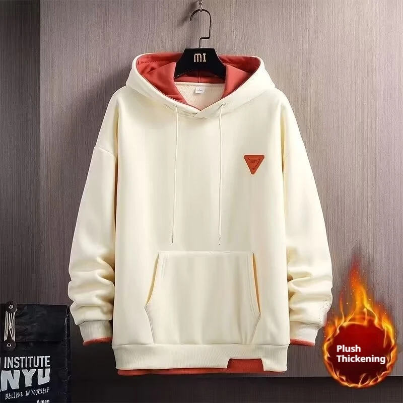 Mens Velvet Hoodie Oversized Soft Plush Spring Autumn Warm Long Sleeve Hooded Sweatshirt Cozy Casual Streetwear Lazy Fit