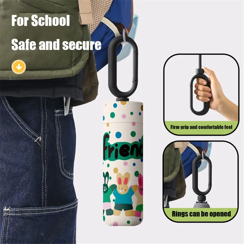 Cute Colorful Kids Manual Umbrella with Hanging Loop Reflective Stripes To Indicate Position for Kids Boy Girls Parasol Gift