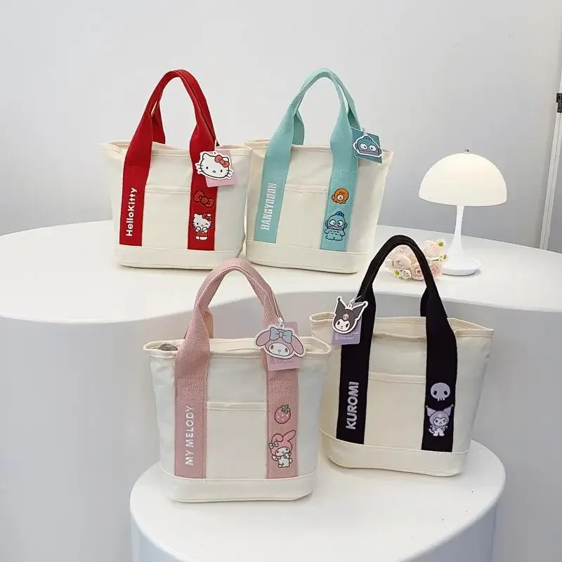 

Косметичка для девочек, холщовая большая сумка Hello Kittys, кавайная удобная сумка-бокс для обеда, ручные сумки для закусок, сумки для женщин