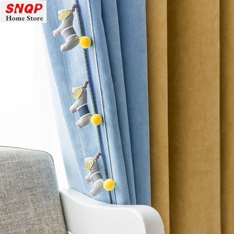 Pony Lantern Corduroy Fabric Children's Room Color Matching for Boys and Girls Curtains for Living Dining Room Bedroom Blackout