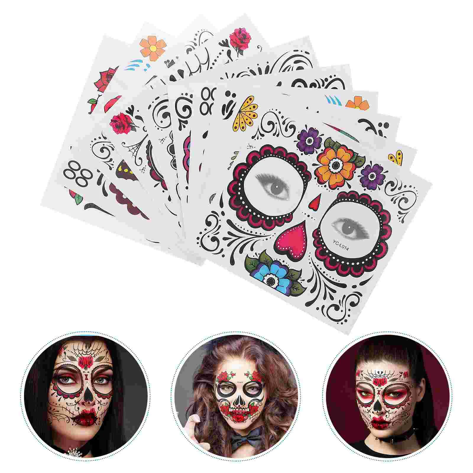 

10 Sheets Cosplay Day Of Dead Face Stickers Child Decor for Kids Water Transfer Printing Party Temporary Tattoo Festival