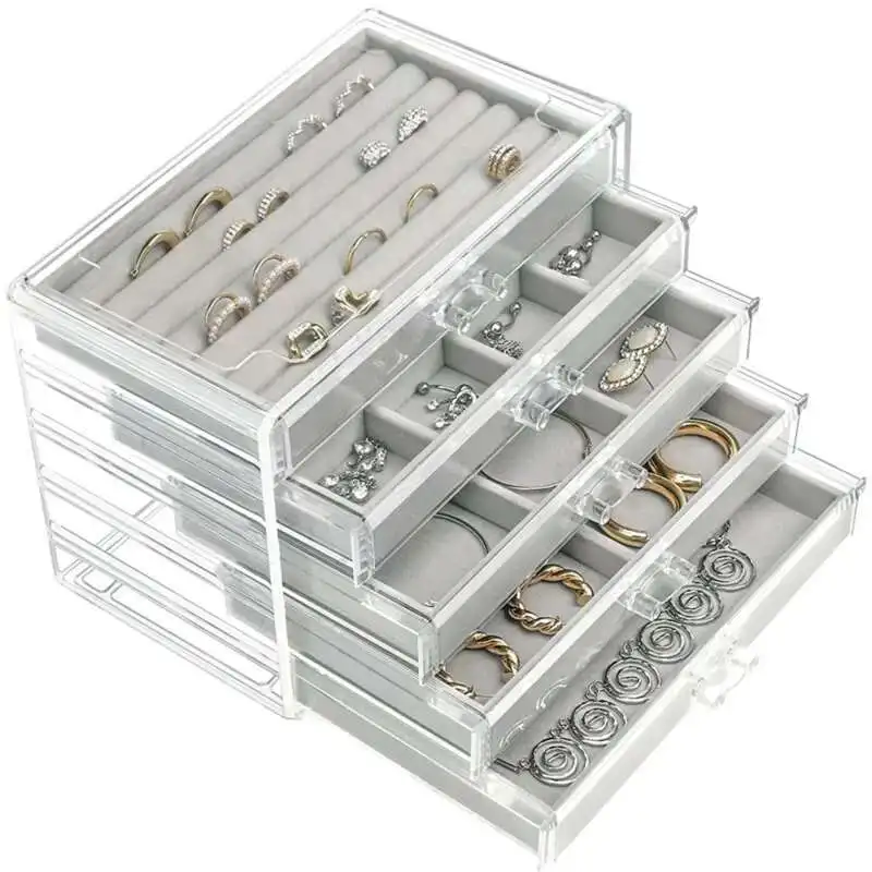 

5-layer acrylic flannel storage box jewelry necklace finishing box Earring Ring Display Rack flannel dividing tray