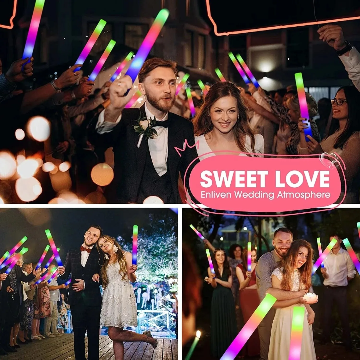 30pcs Customizable LED Glow Sticks Multicolor Foam Sticks Glow Sticks for Personalized Wedding Party Supplies view 5