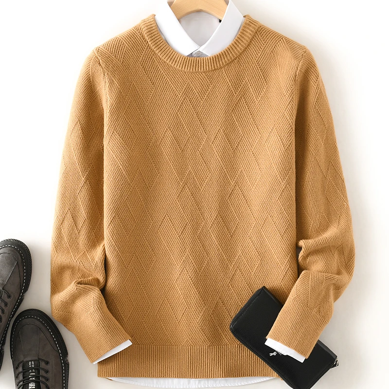 

Autumn and winter new men's European long sleeve knitted pullover Cashmere Wool Plaid sweater casual slim bottom