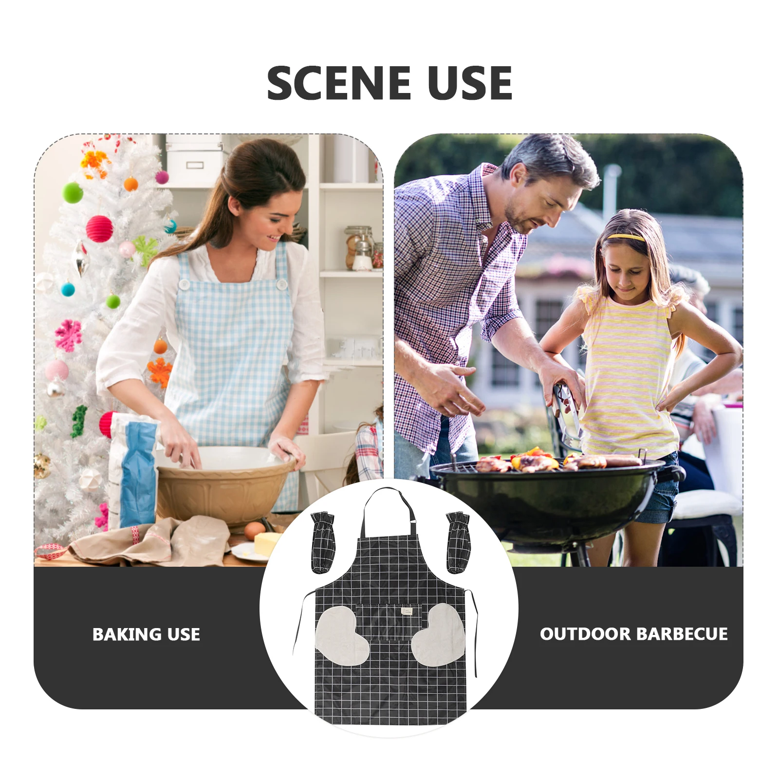 

1 set 1 Set Waterproof Arm Sleeves Cooking Apron Plaid Pattern Durable Women Chef Kitchen Baking Grilling Pocket Adjustable Long