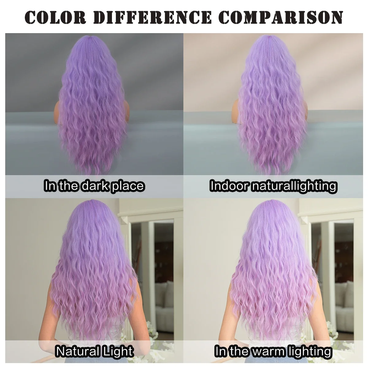 PARK YUN Long Curly Light Purple Wigs Natural Synthetic Gradient Pink  Wigs For Women Daily Party Cosplay Heat Resistant Hair