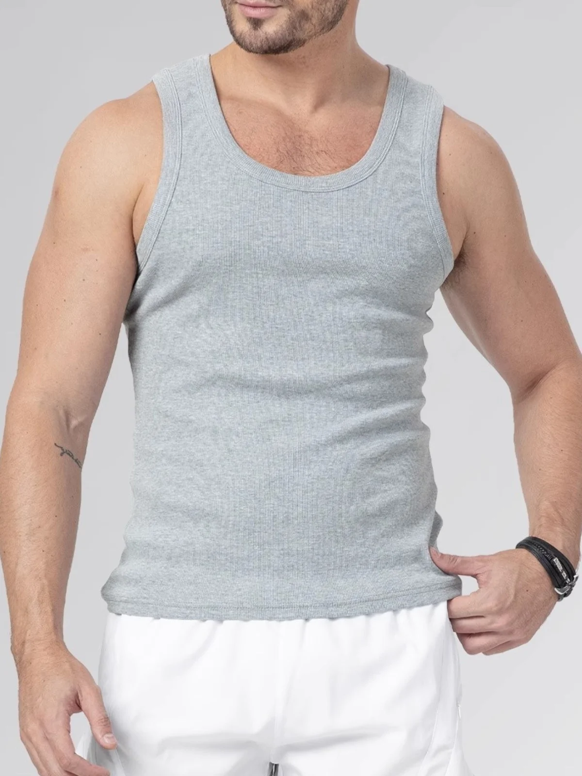 Men's Slim Fit Cotton Tank Top No Sleeve Fitness T-Shirt Elastic Casual Summer Sportswear Breathable Moisture Wicking round Neck