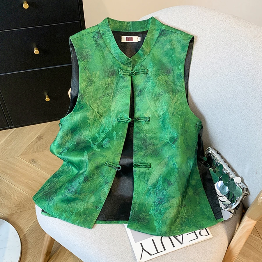 New Chinese Style Small Stand Collar Lace Sleeve Handmade Button Embroidered Silk Surface Lady Elegant Temperament Vest