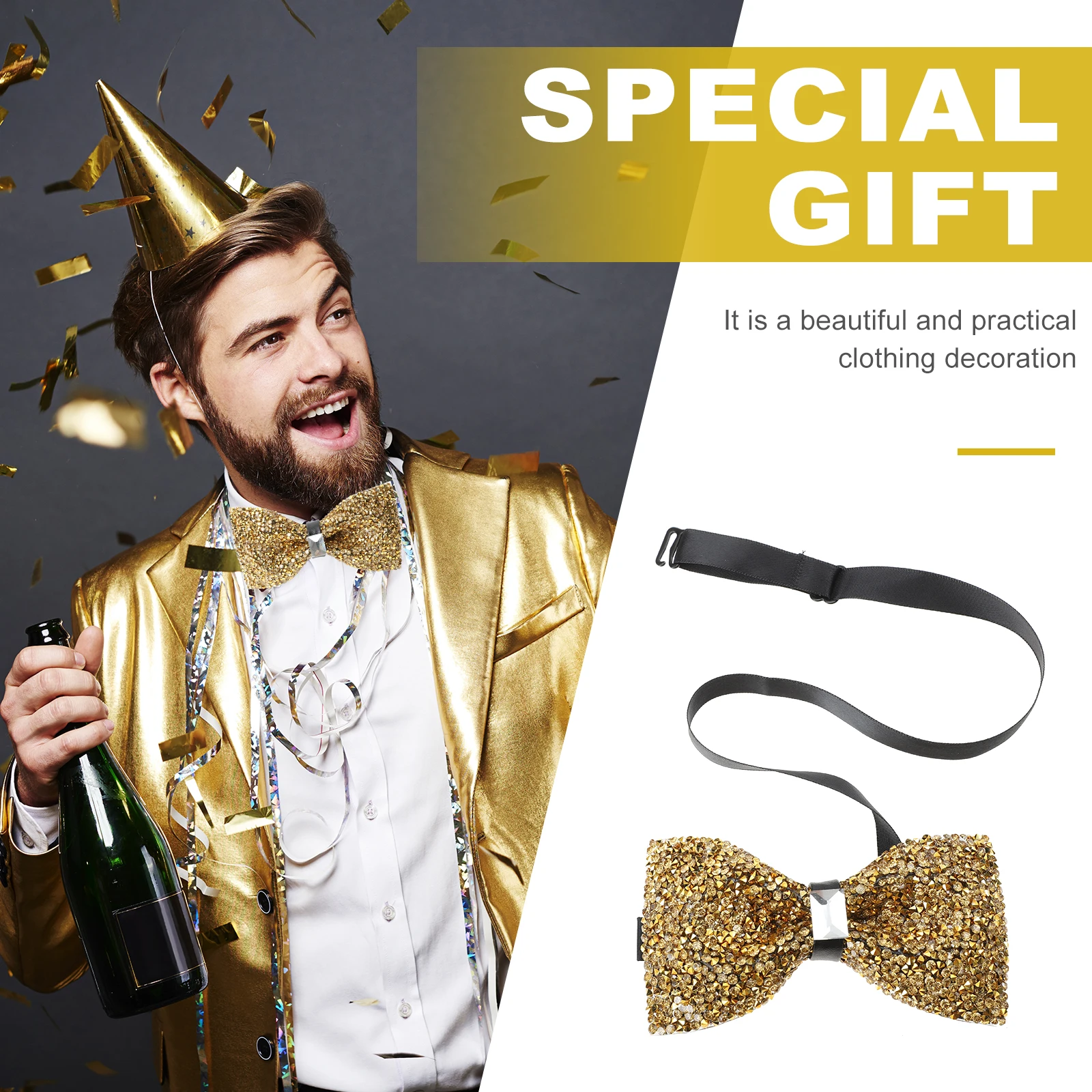 

2Pcs Rhinestone Tie Crystal Elastic Rope Sequin Men Party Bow Ties For Meeting Boy Formal Wedding Graduation Celebration