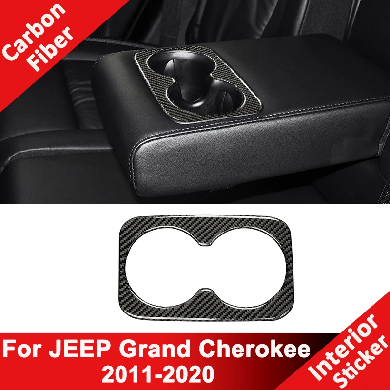 

For JEEP Grand Cherokee 2011-2020 Carbon Fiber Car Rear Water Cup Holder Panel Trim Frame Decoration Sticker Interior Parts