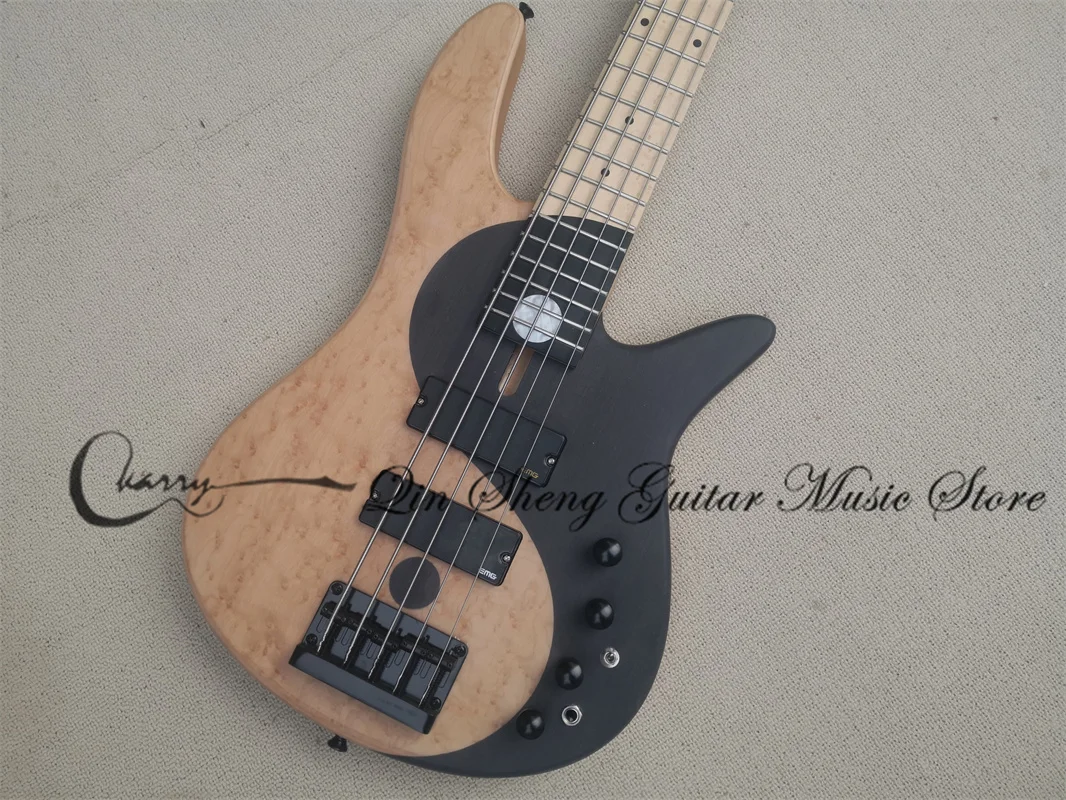 5 String Bass Guitar Yin Yang Tai Chi Fora Bass Birdseye Maple Fingerboard Alder Body Fixed Bridge Black Tuner