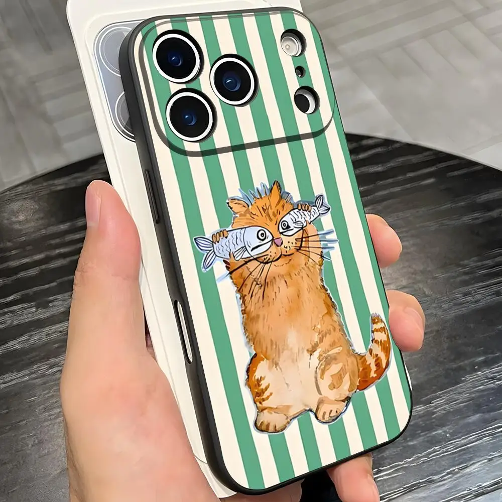 

Funny Cartoon Cat Fish Phone Case For iPhone 17 16 15 11 12 14 13 Pro Max Mini X XS XR 7 8 Plus SE 16E Shockproof Silicone Cover