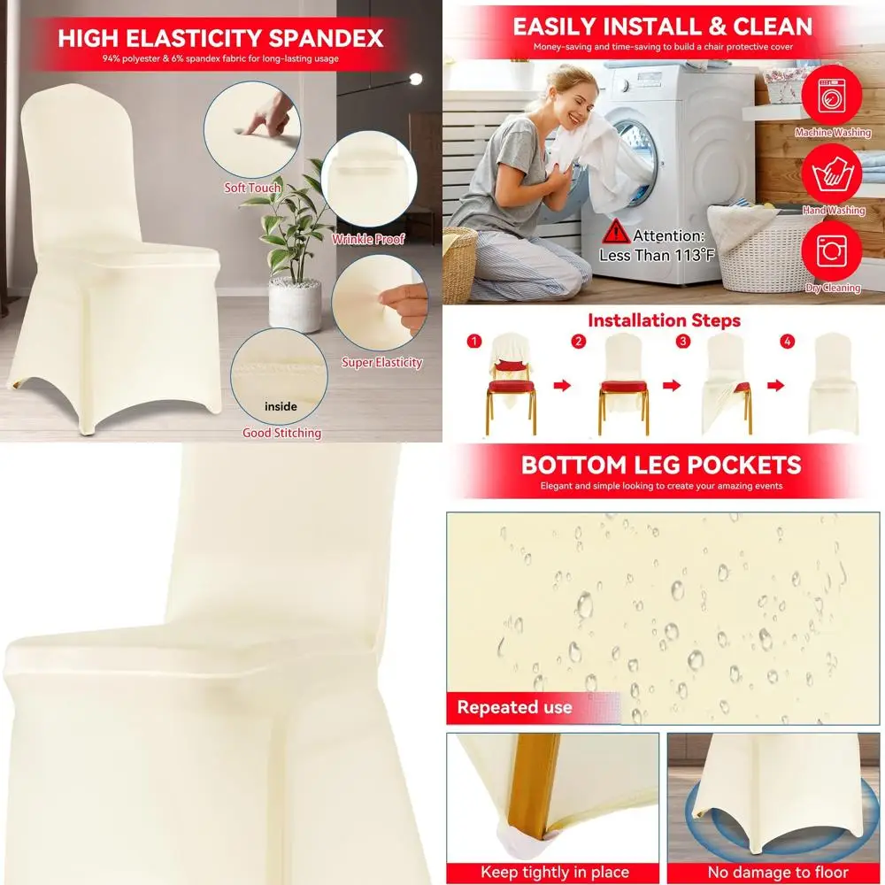 

50-Piece Ivory Stretch Chair Covers - High-Quality Polyester Spandex for Weddings, Parties, and Events