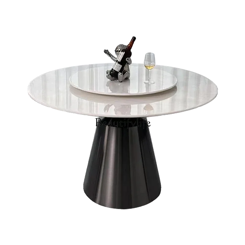 

Ice jade natural marble dining table light luxury high-end round luxury stone dining table