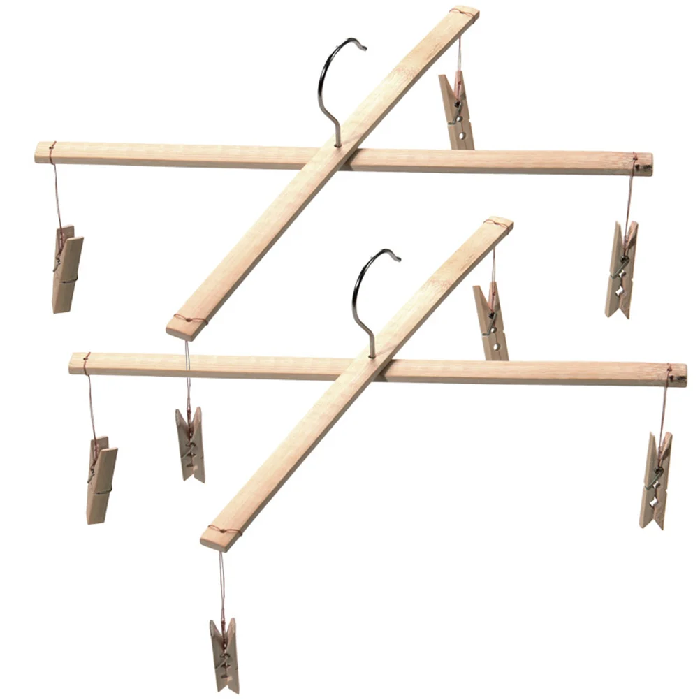 

2pcs Bamboo Underwear Socks 4 Clips Space Saver Laundry Drying Rack Outdoor Clothes With Clips Sturdy Towel For Closet Drying