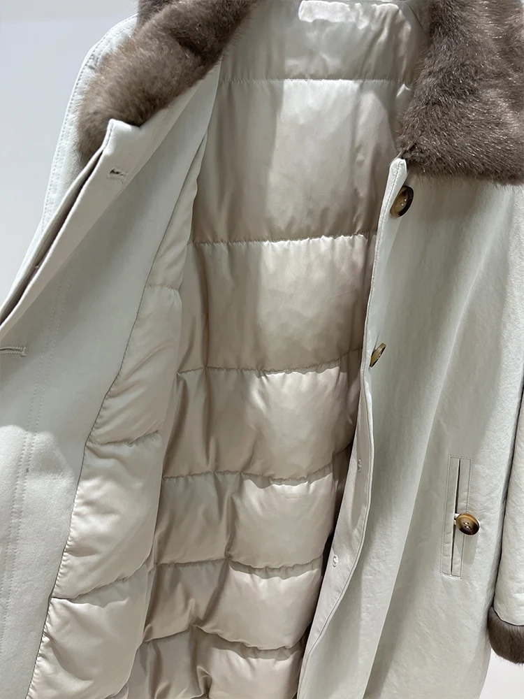 2025 Winter Women Warm Goose Down Jacket Natrual Real Muskrat Mink Fur Collar Coat Luxury Thick Female Cusual Outwear