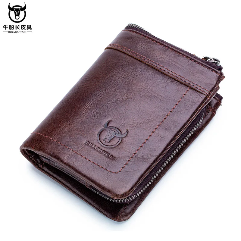 

BULLCAPTAIN Genuine Cowhide Men's Wallet Short Coin Purse woman wallet Brand High Quality Designer New Short Wallets men bags