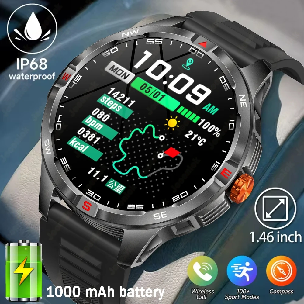 

1000 mAh Battery Outdoor Smart Watch Men GPS Sport Compass AI Voice Assistant Watch 5ATM Waterproof Outdoor Smartwatch 2025 New