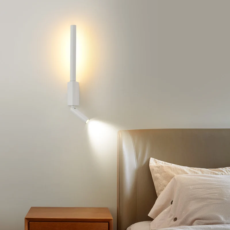7W LED COB Reading Light Tubular Wall Mounted Lamp Fixture 360° Rotatable Bedside Spotlight Push Switch Aluminum Bedroom 3000K