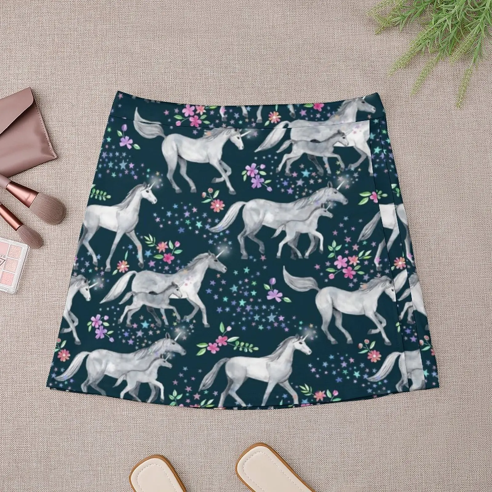 White Horse Print Skirt Unicorns and Stars Kawaii Mini Skirts Summer High-waisted Printed Y2K Casual Skirt Large Size