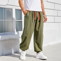 Pantalones Harem para hombre, pantalones de chándal holgados de estilo chino de algodón y lino de Color sólido, pantalones de chándal acogedores, pantalones casuales para hombre de alta calidad