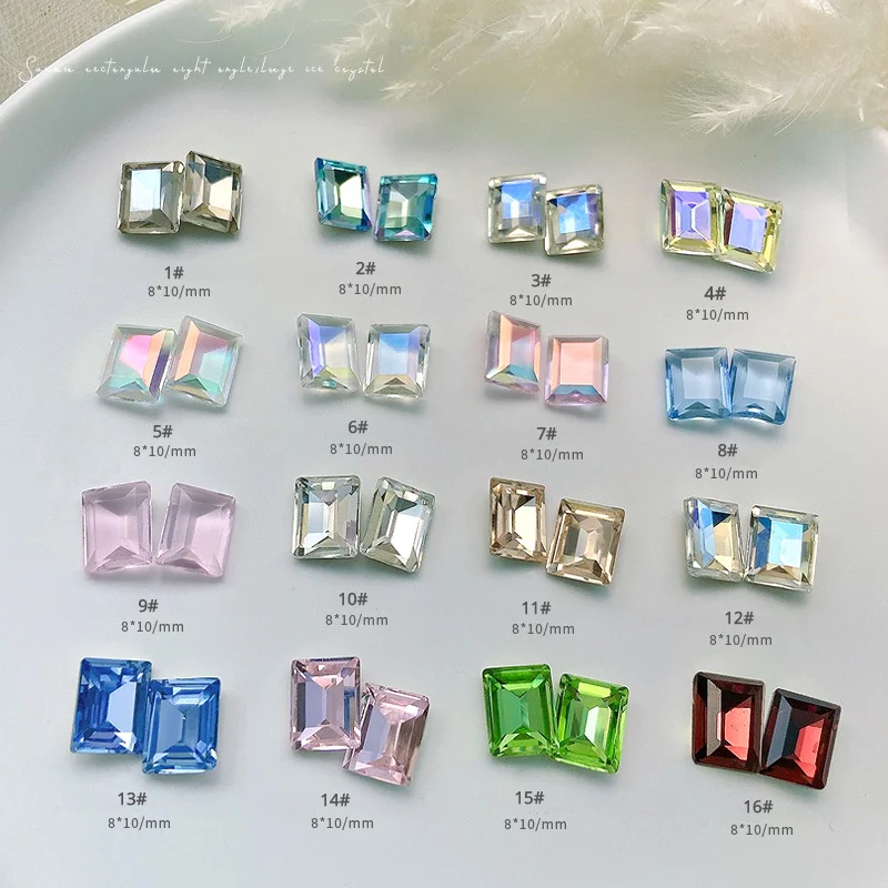 10pcs Nail Ice Block Crystal Jewelry 8x10MM Rectangular Pointed Bottom Diamond Charming Sparking Manicure Decorations